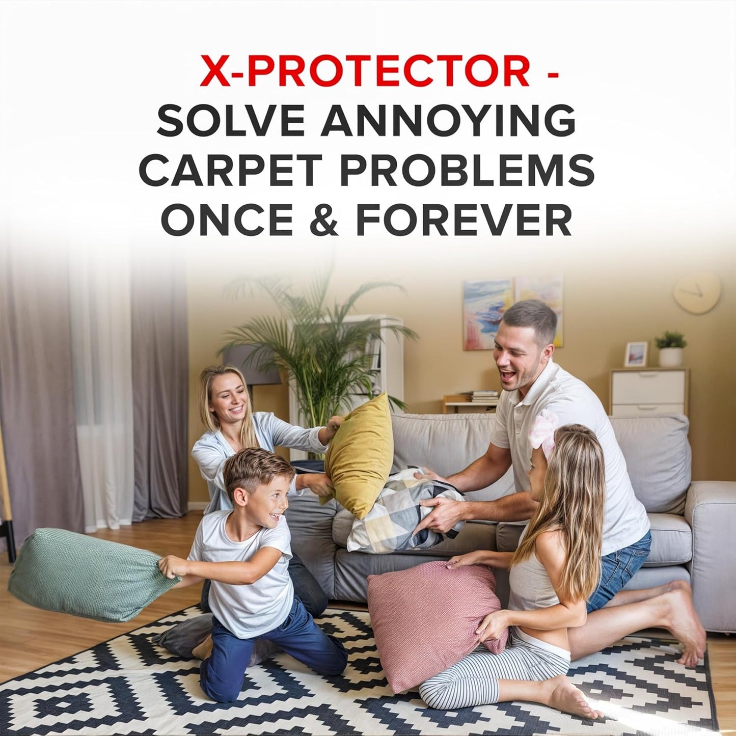 X-Protector Rug Tape - 16 Pcs Set - White Anti-Slip & Anti-Curling Carpet Tape for Hard Floors
