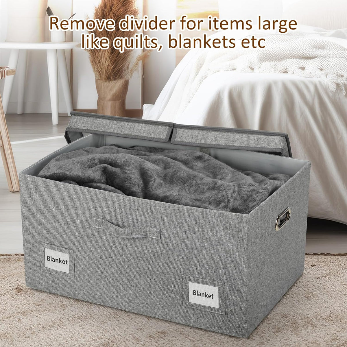 75 Quarts Extra Large Decorative Storage Bins with Lids, 3 Packs Gray Collapsible Storage Bins with