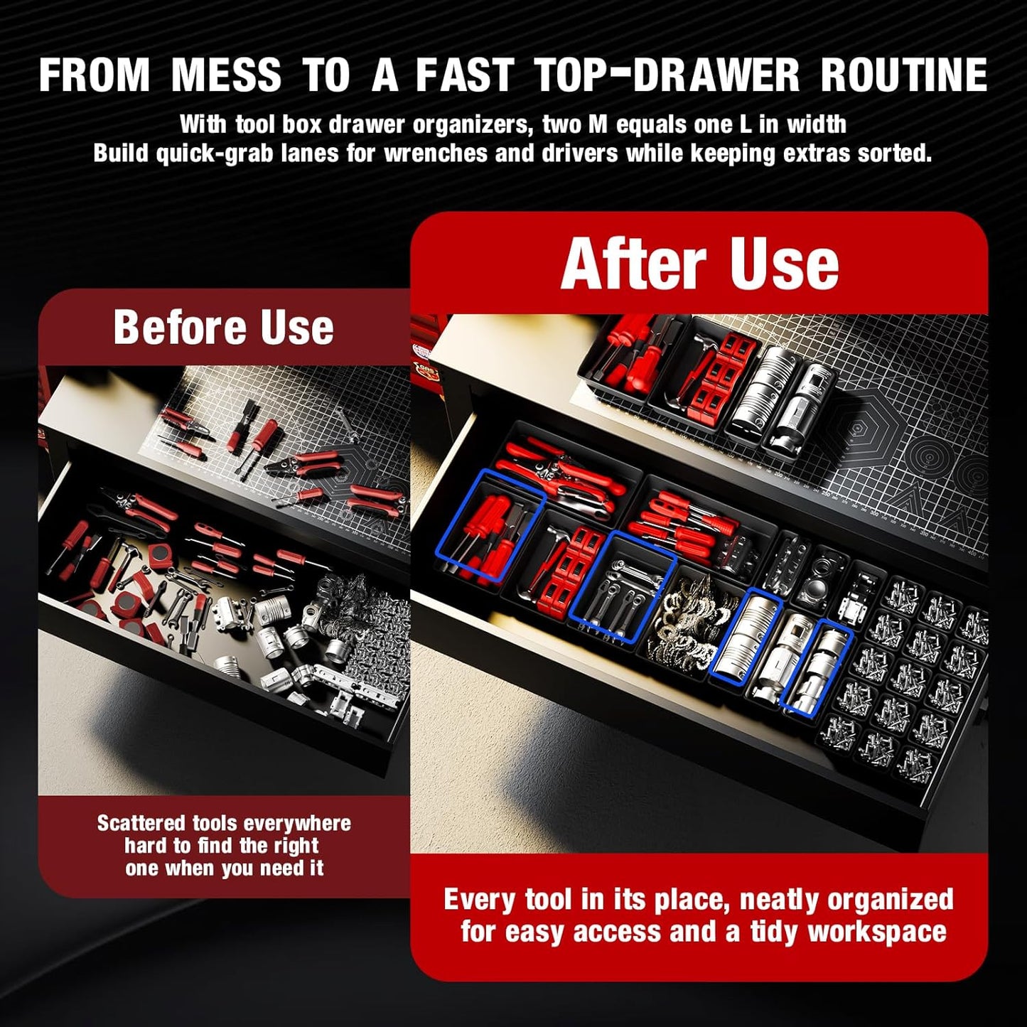 10 PCS Tool Box Drawer Organizers, Large & Medium Tool Trays for Tool Box Organization, Tool
