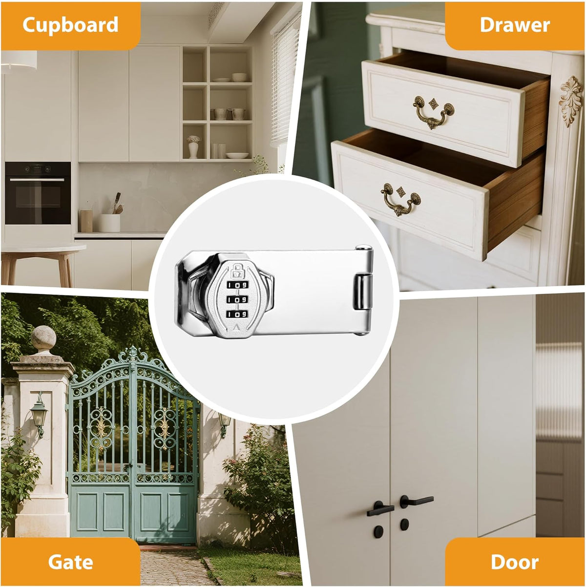 Cozy Tower 4 inch 180 Degrees Hasp Combination Lock for Cabinet, Combo Latch Lock for Cupboard