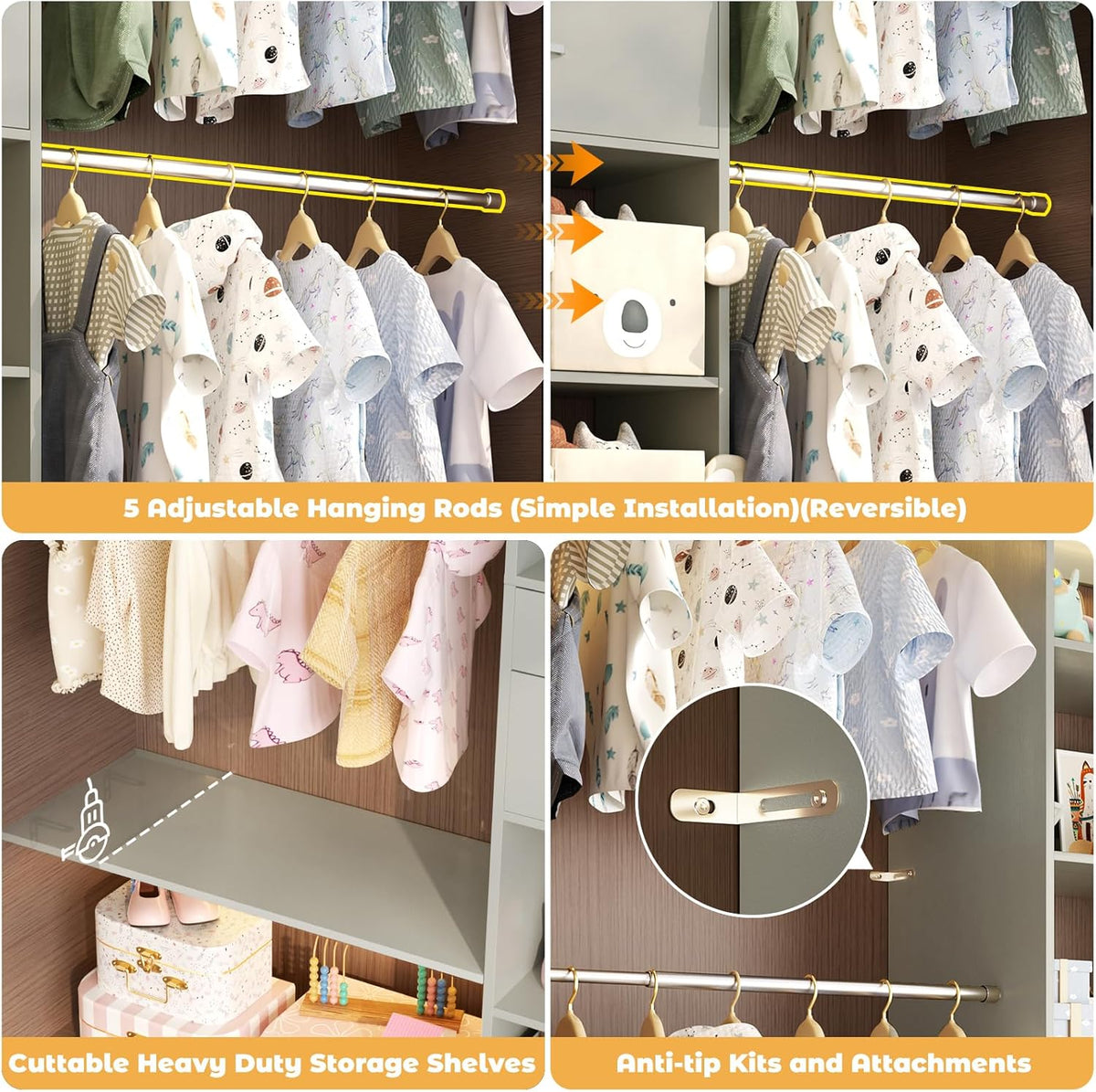 Closet System - 4.75-8FT Closet Organizer System with Wooden Drawers & Cube Storage Organizer, Up