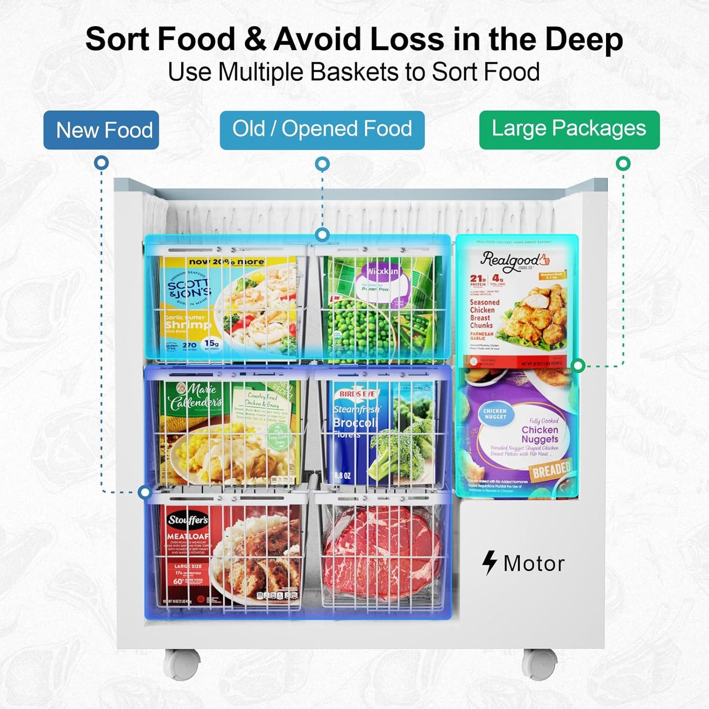 iSPECLE Chest Freezer Organizer Bins - 6 Pack Large Adjustable Freezer Organizer Bins for 5 to 9