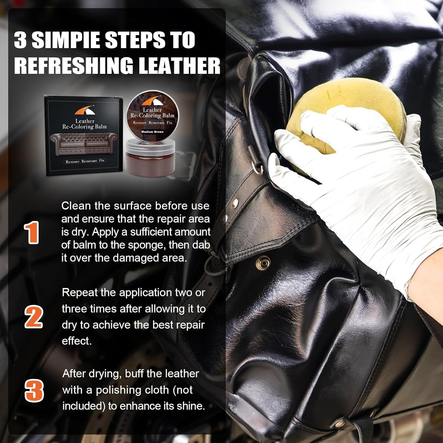 Medium Brown Leather Repair Kit - Recoloring Balm & Dye to Restore Scratches, Faded & Aged Leather