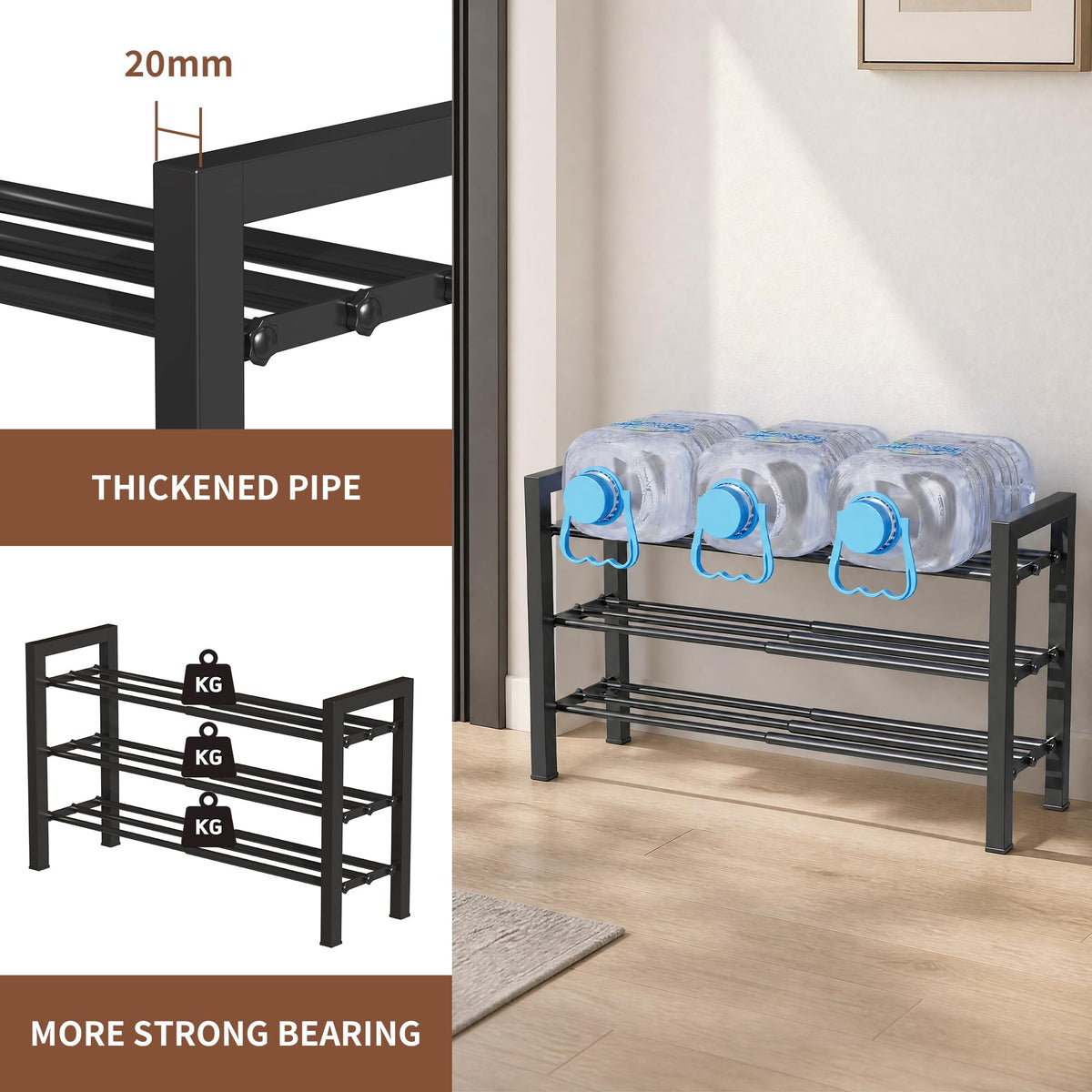 HDDTTZ Upgraded 3-Tier Expandable Shoe Rack, Adjustable Shoe Shelf Storage Organizer Heavy Duty