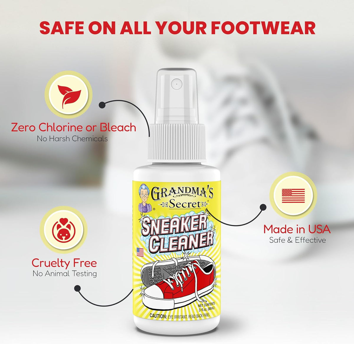 Grandma's Secret Sneaker Cleaner - Shoe Cleaner for Rubber, Canvas and Leather - Stain Remover