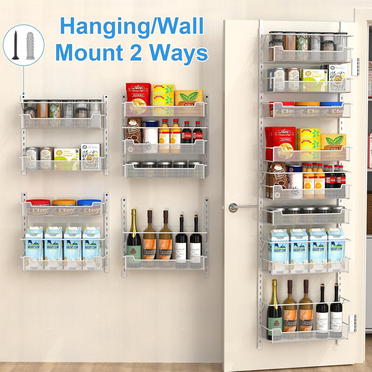 Over the Door Pantry Organizer, 8-Tier Over the Door Organizer with Adjustable Basket, Pantry Door