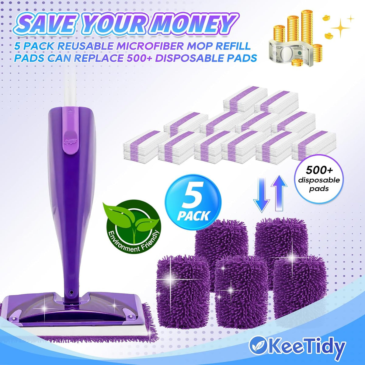 Reusable Mop Pads Compatible with Swiffer Wet Jet Mop Refills Microfiber Mopping Pads Wet & Dry Use