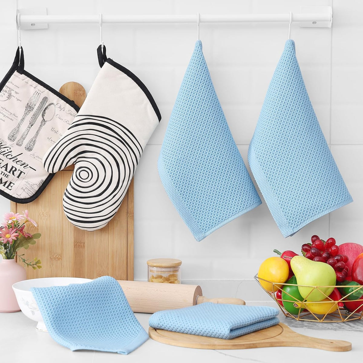 Homaxy 100% Cotton Waffle Weave Kitchen Dish Cloths, Ultra Soft Absorbent Quick Drying Dish Towels