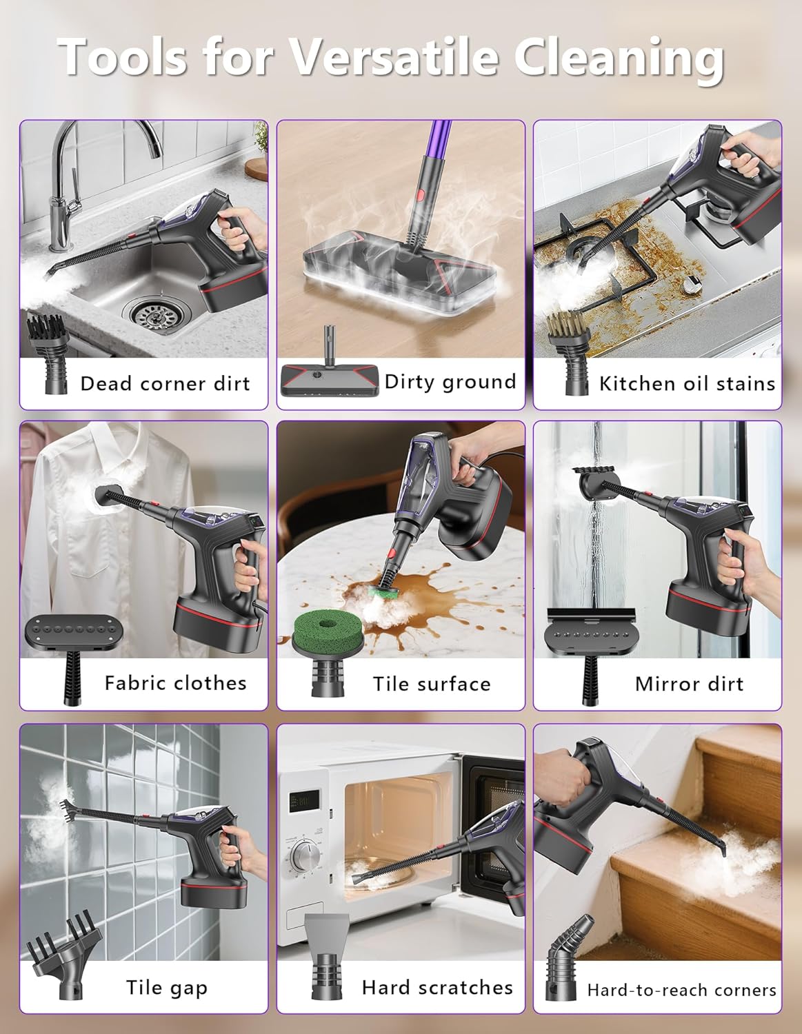 Steam Mop for Floor Cleaning, Heavy Duty 29-in-1 Steam Cleaner for Home with Detachable Handheld