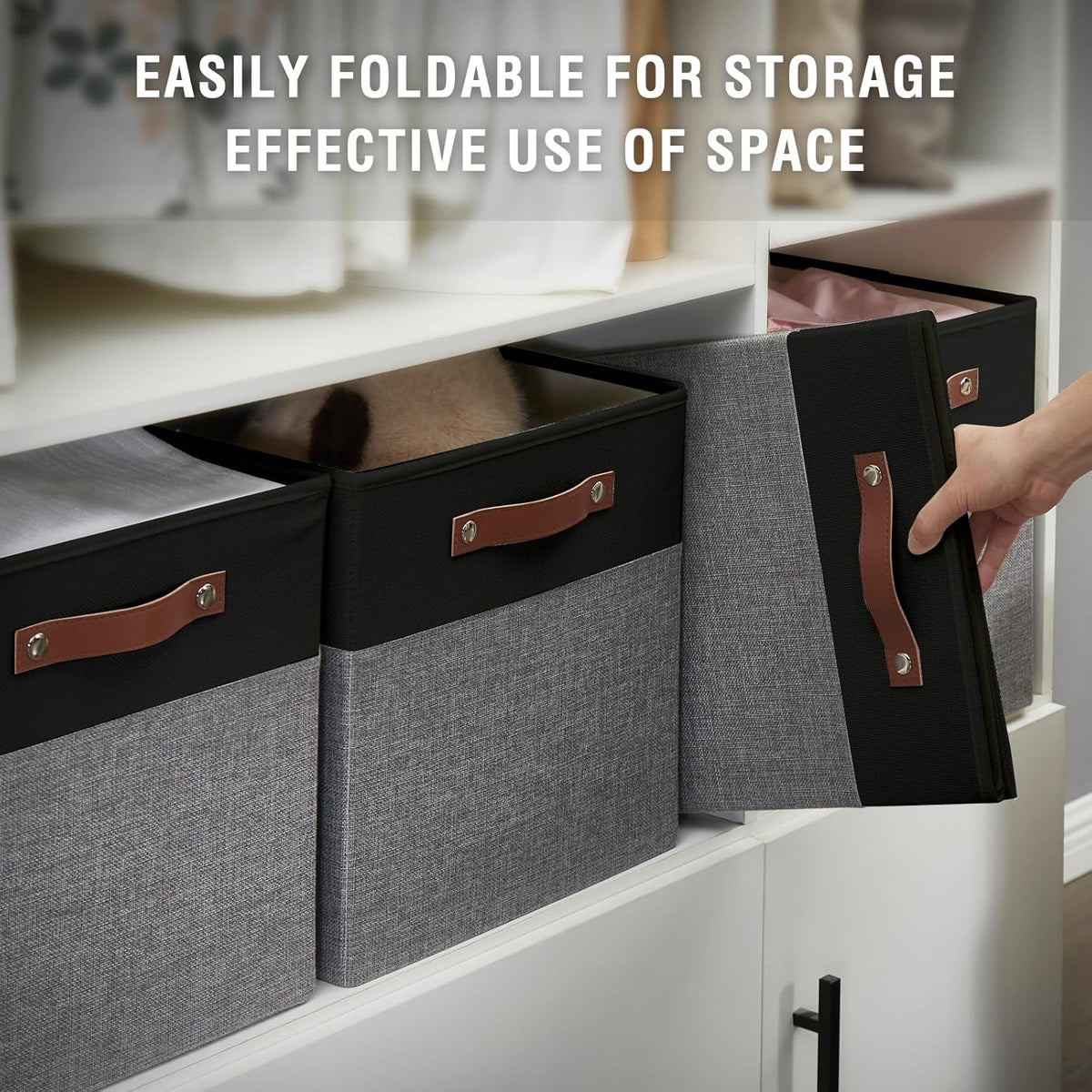 Collapsible Fabric Storage Cube Bins with 2 Reinforced PU Handles, Foldable Storage Organizer