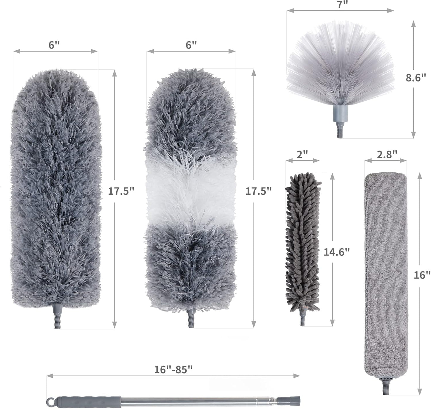 BOOMJOY Microfiber Feather Duster 7PCS, Bendable Dusters with 100 inches Extension Pole for
