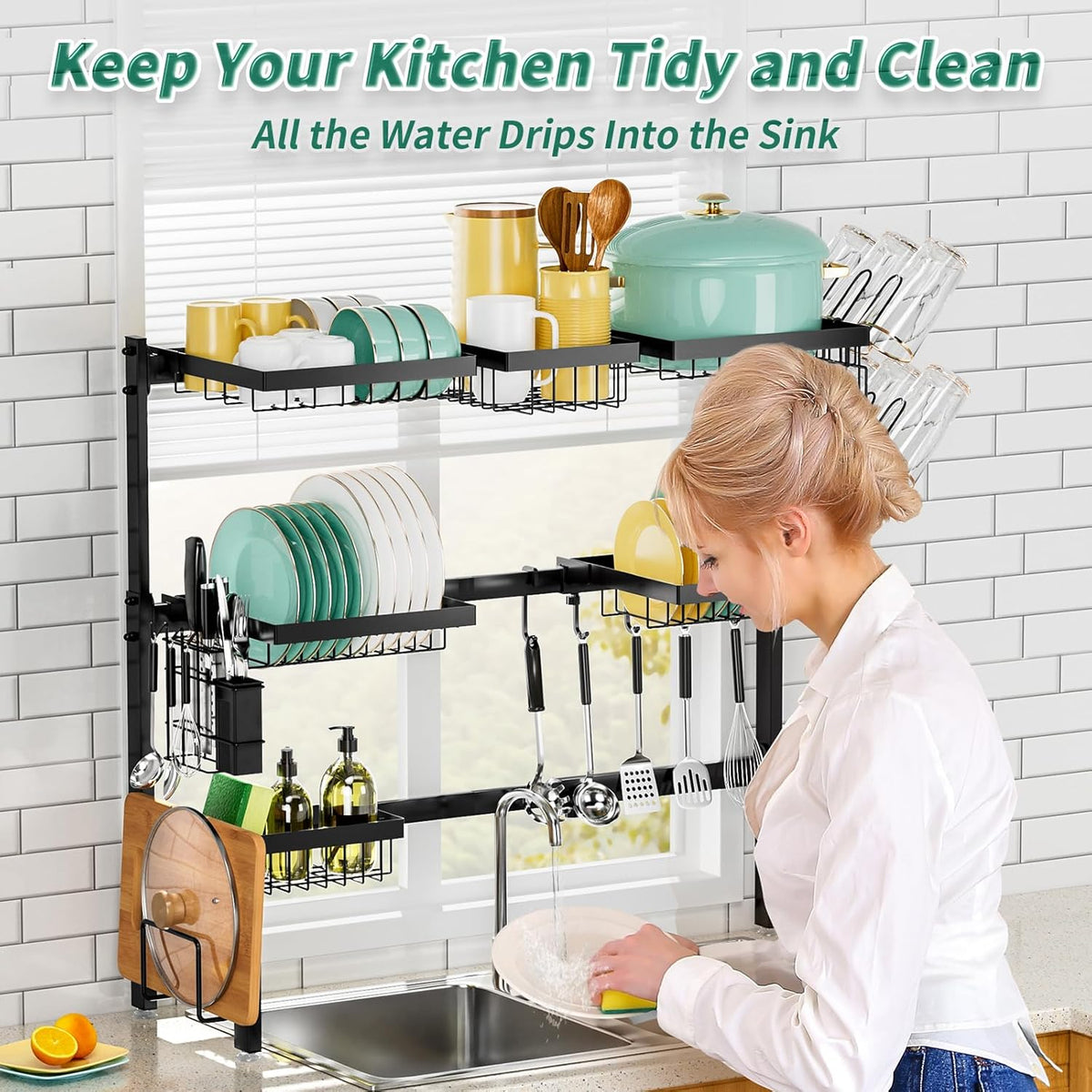 Over The Sink Dish Drying Rack,Expandable Length 3-Tier Large Stainless Steel Over The Sink Dish
