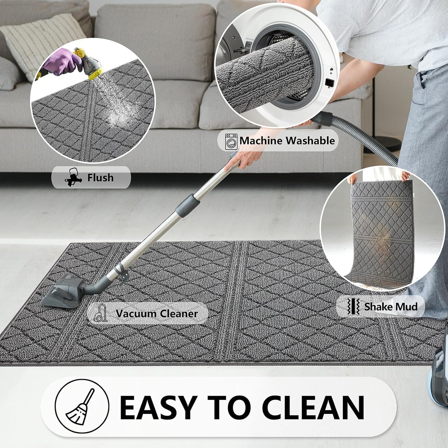 REFETONE Indoor Doormat, Front Back Door Mat 24"x36" Absorbent Rubber Backing Non Slip Door Mats