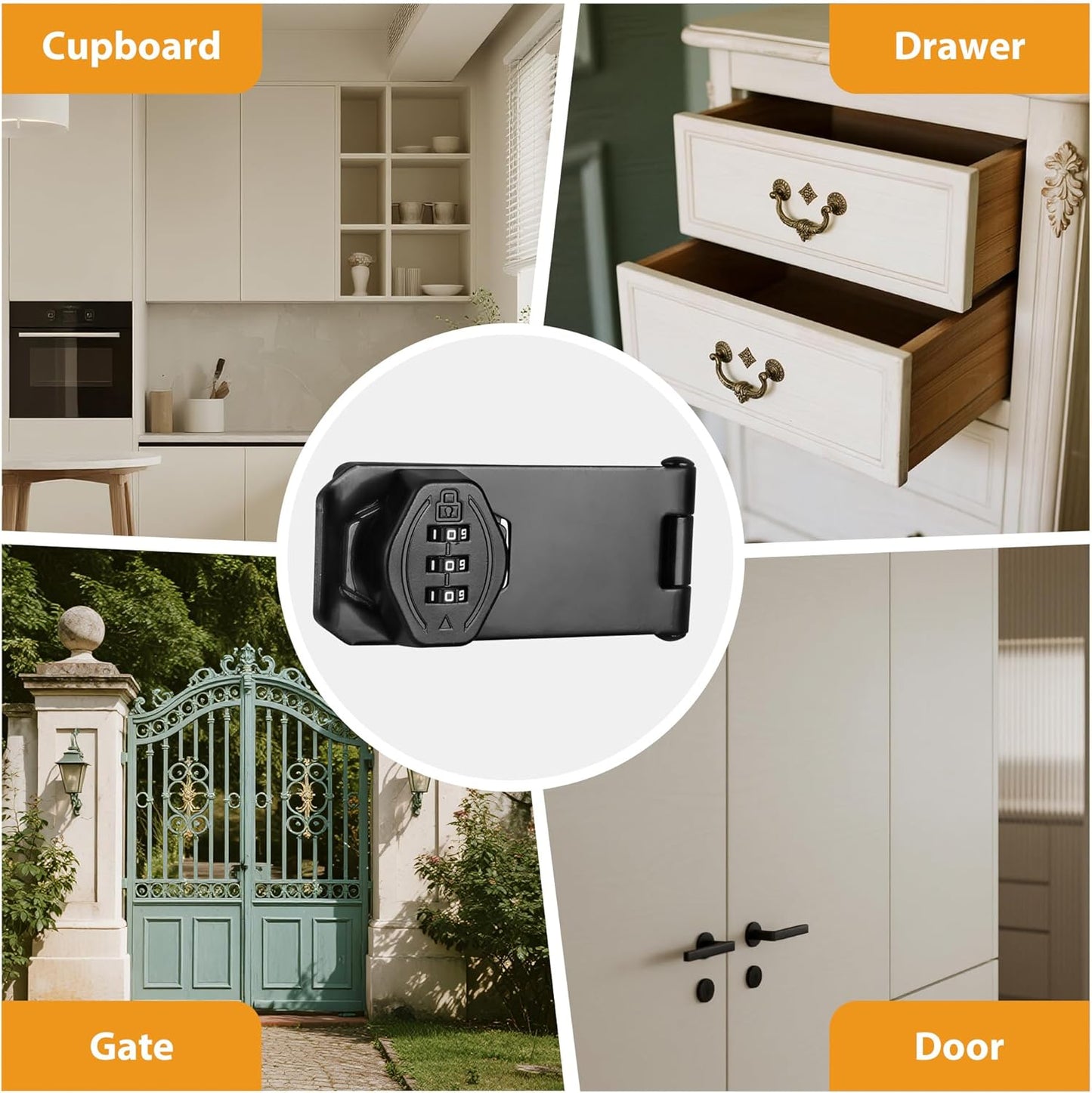 Cozy Tower 4 inch 180 Degrees Hasp Combination Lock for Cabinet, Combo Latch Lock for Cupboard