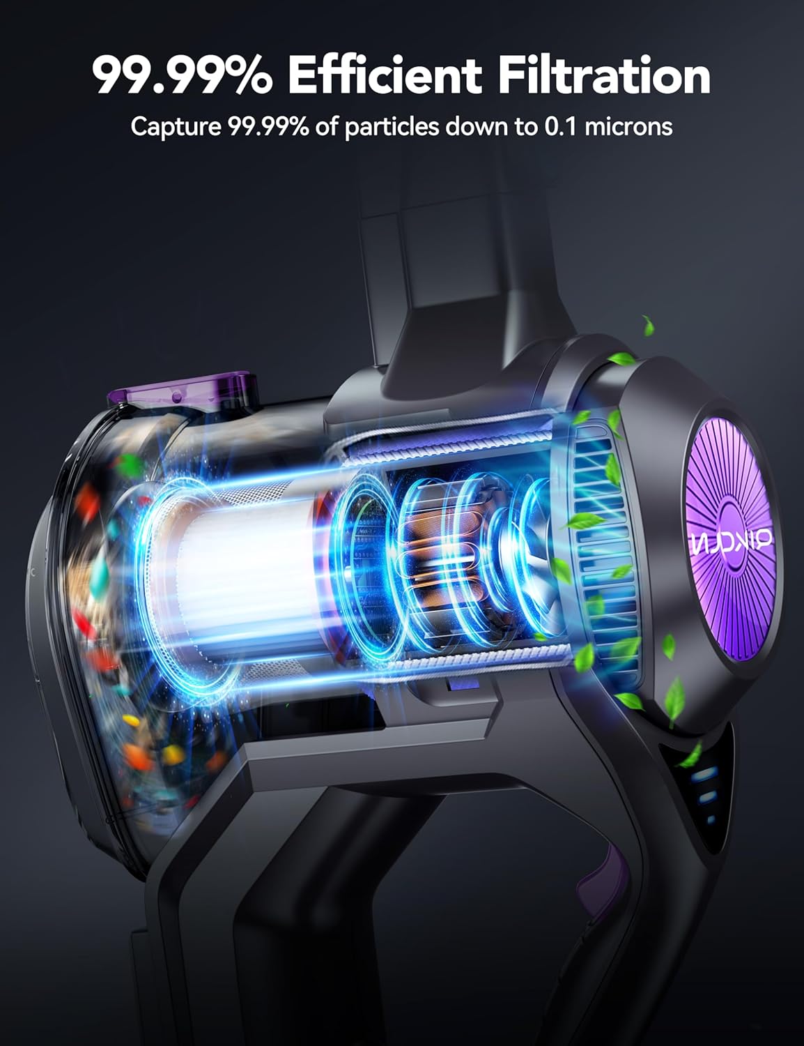 Cordless Vacuum Cleaner, Rapid Clean 23 Kpa Powerful Suction, 1.3 L Large Capacity, 2 Modes &