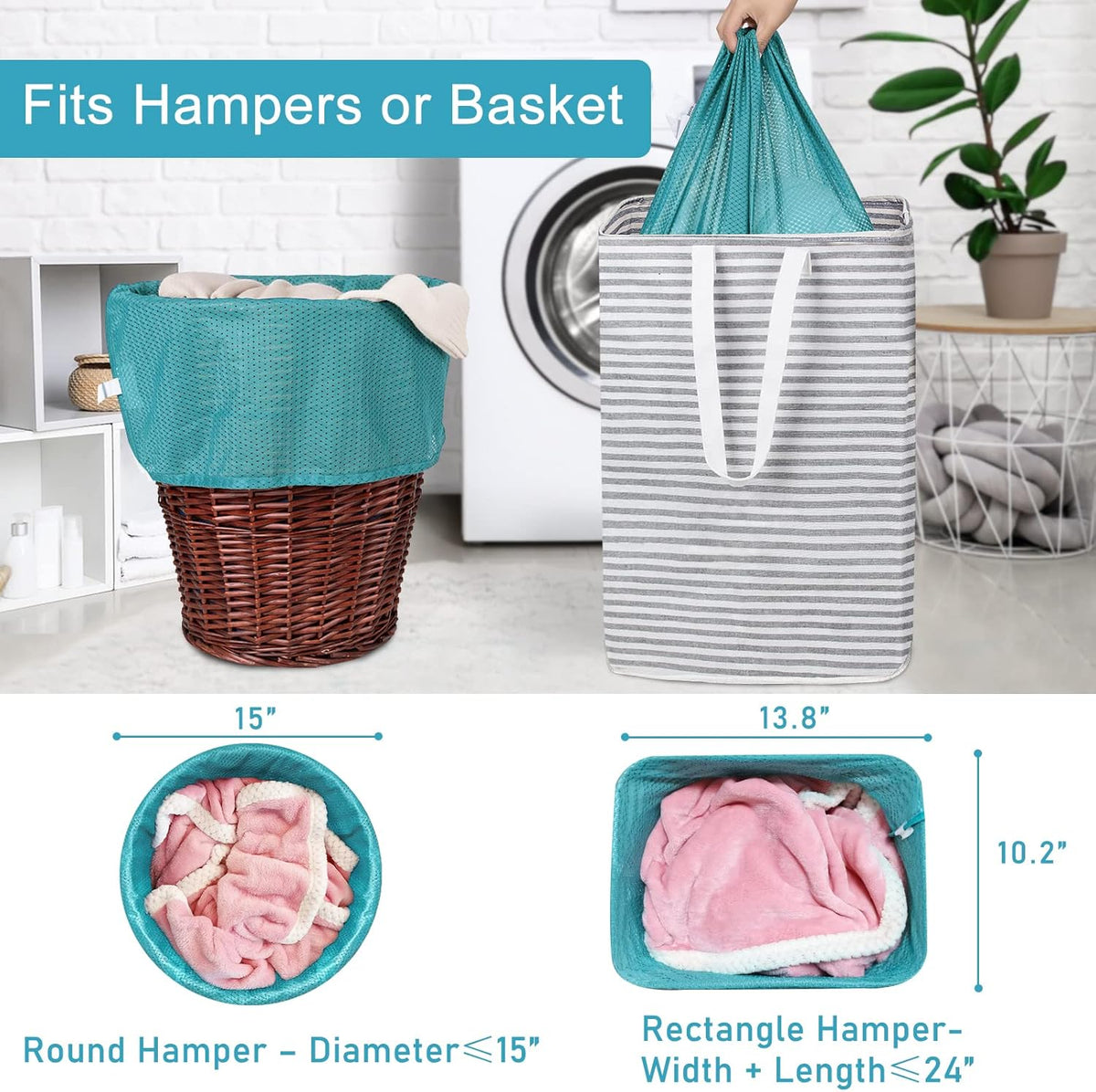 Polecasa Heavy Duty Diamond Large Mesh Laundry Bag with ID Tag and Locking Drawstring Closure - 24
