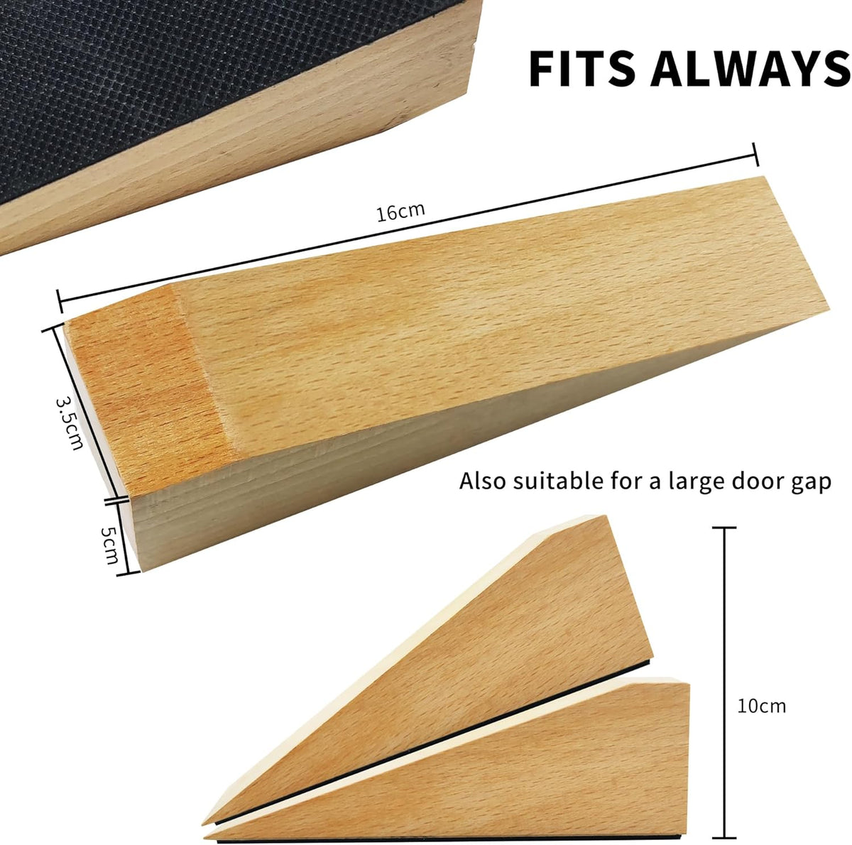 2 Pack Wooden Door Stop - Non-Slip Door Stoppers for Floor - Door Wedges for All Door Types and