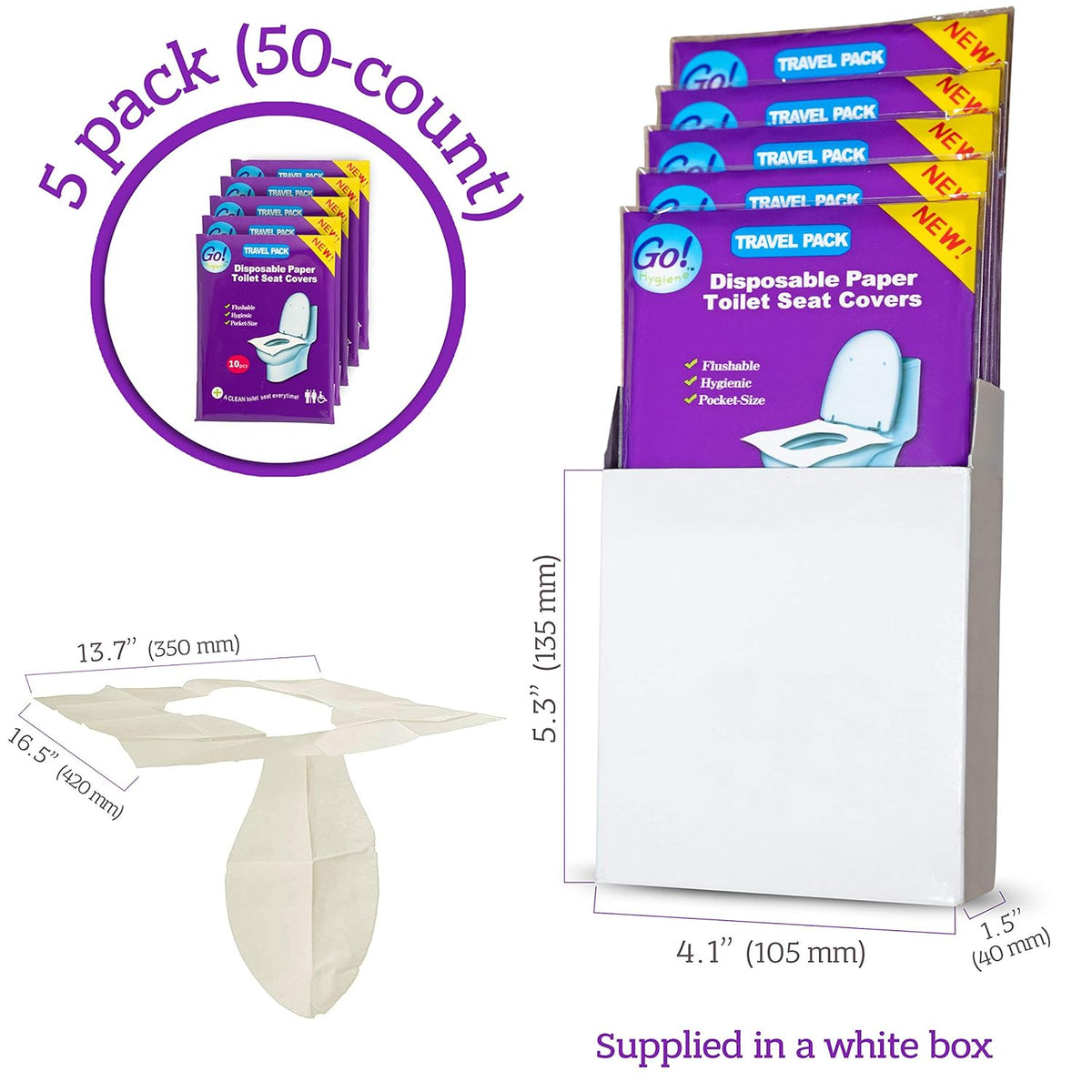 XL Travel Pack of 4 Packs (40-Count) + 1 Free Pack (10-Count) ! - Disposable Toilet Seat Covers