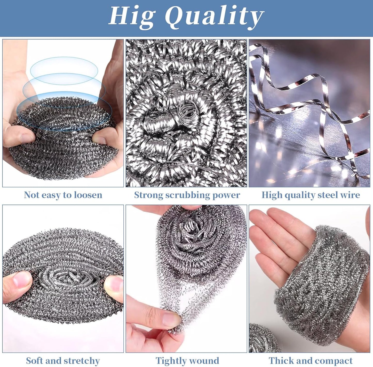 Stainless Steel Scrubber Scrubbing Scouring Pad Sponges Clean Pot Pan and Steel Wool for Kitchen