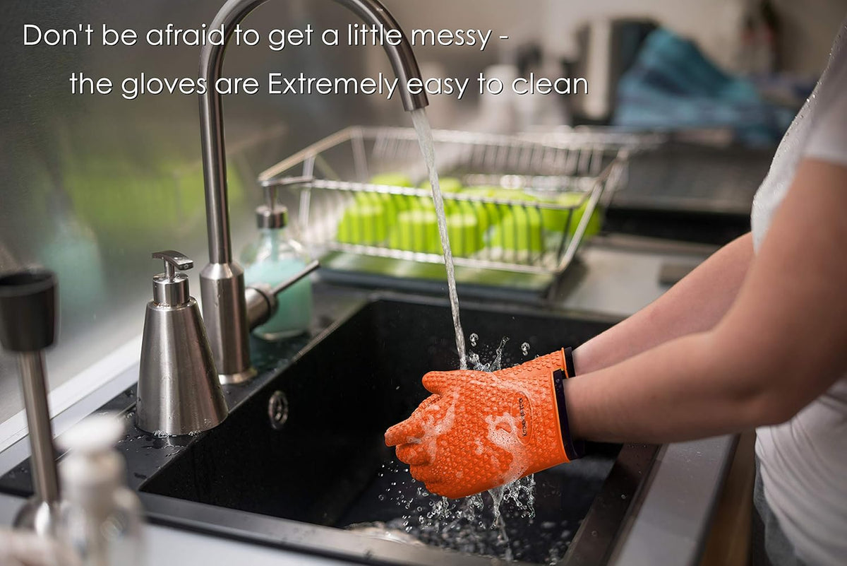 KITCHEN PERFECTION Silicone Smoker Oven Gloves -Extreme Heat Resistant BBQ Gloves -Handle Hot Food