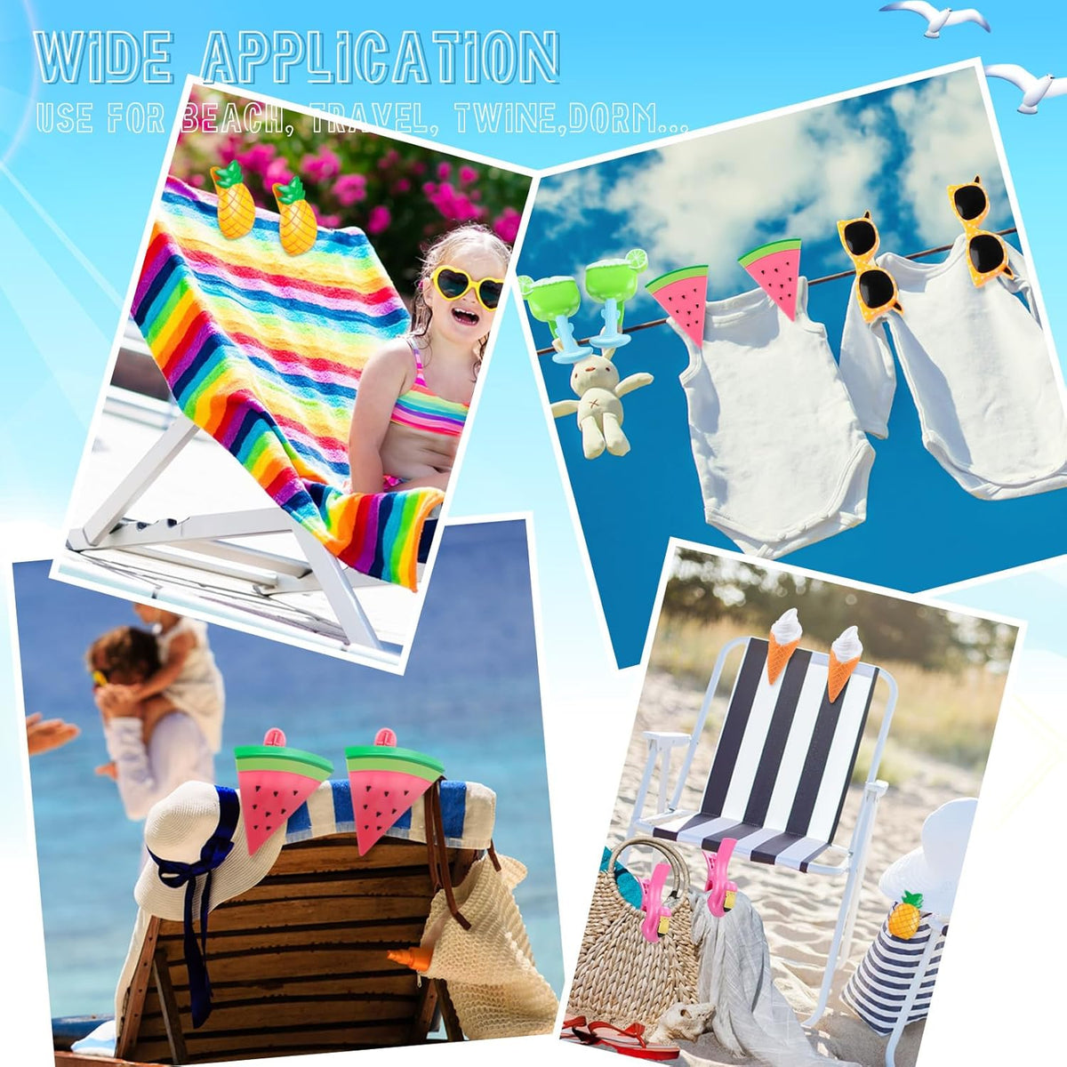 Rtteri 16 Pcs Beach Towel Clips for Beach Chairs Cute Towel Holder Cruise Clothes Pins for Lounge
