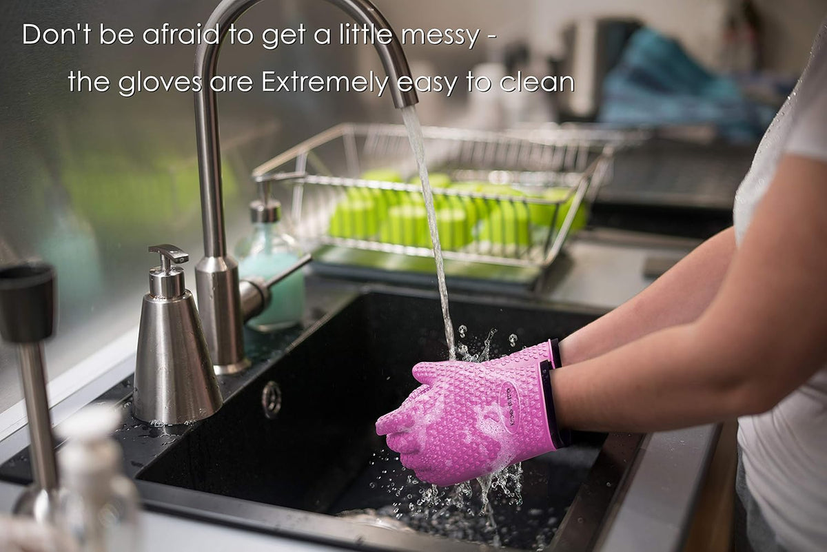 KITCHEN PERFECTION Silicone Smoker Oven Gloves -Extreme Heat Resistant BBQ Gloves-Handle Hot Food