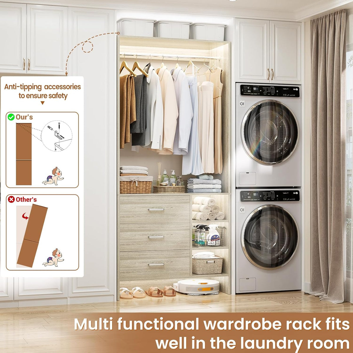 Aheaplus 2.5FT Closet System with 3 Drawers, 29.5’’ Closet Organizer, Wood Closet Organizer System