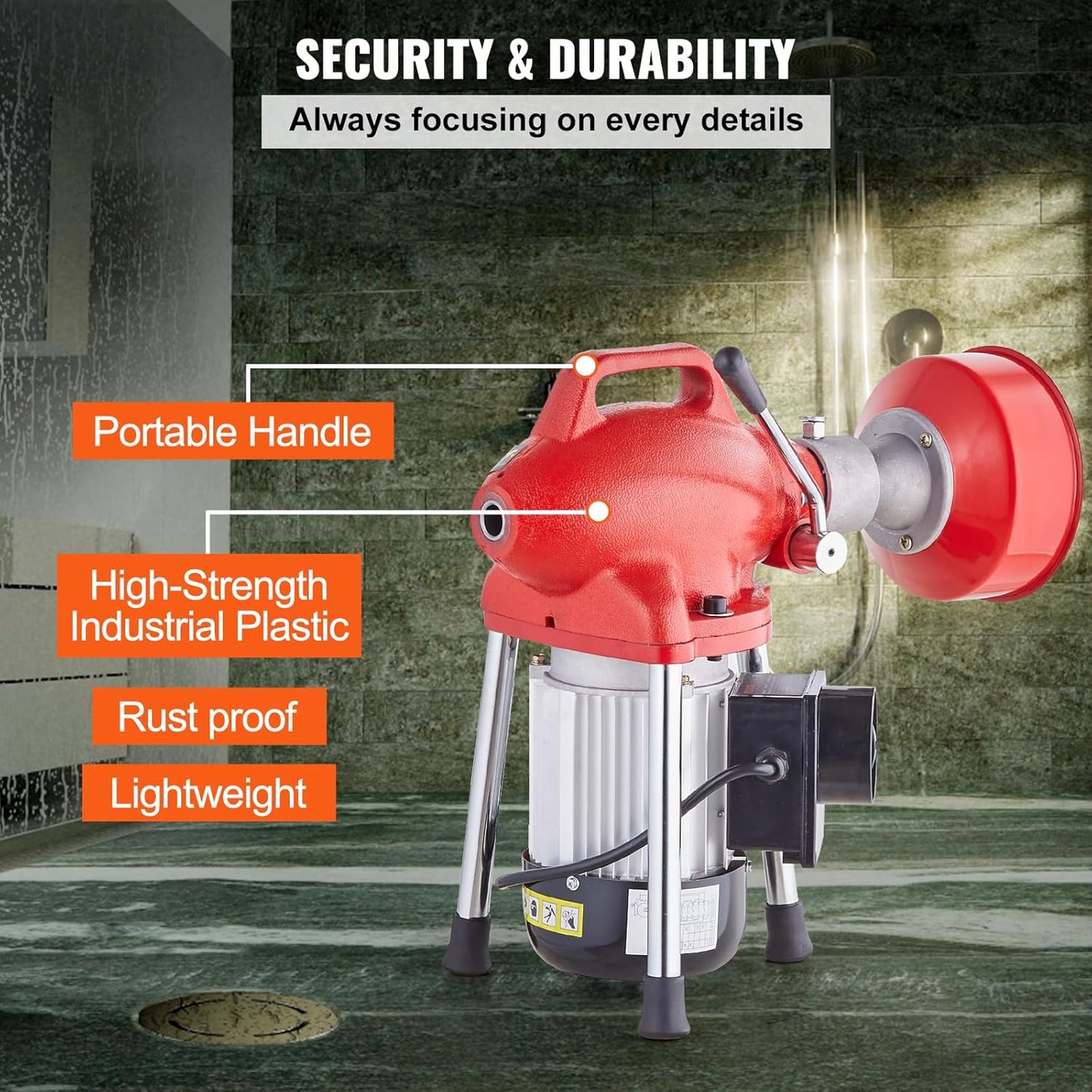 VEVOR Drain Cleaner Machine 120FT x 5/8 Inch, 370W Electric Sewer Snake Auger with 2 Sectional