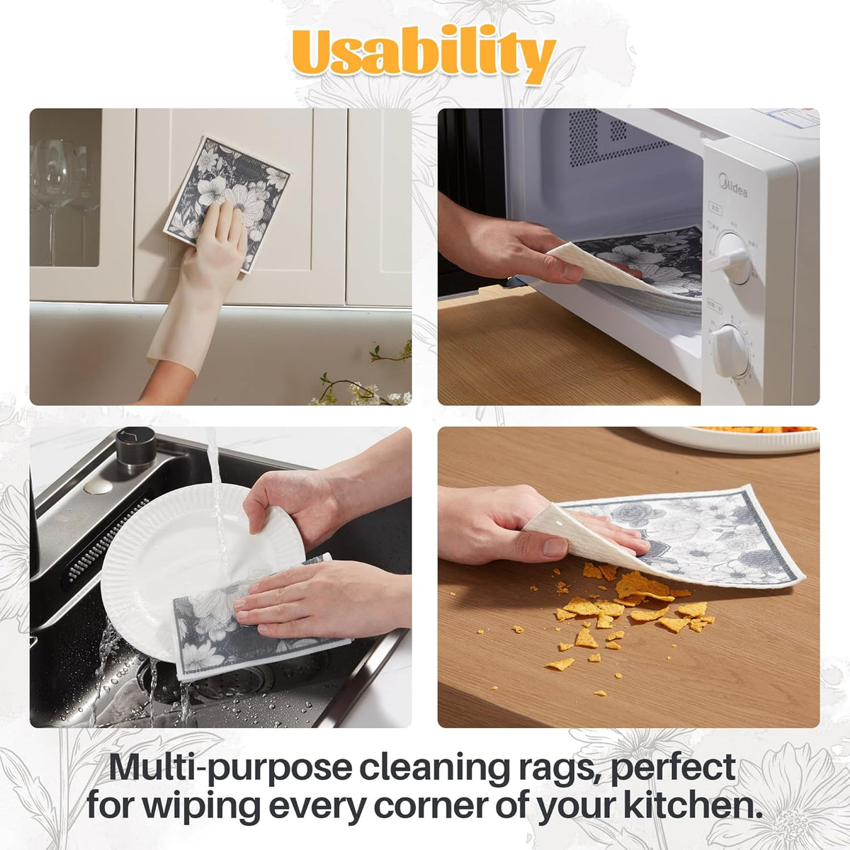 JOYMOOP 12 Pack Decorate Cleaning Cloth (Black White of Decorative Series), Reusable Absorbent Dish