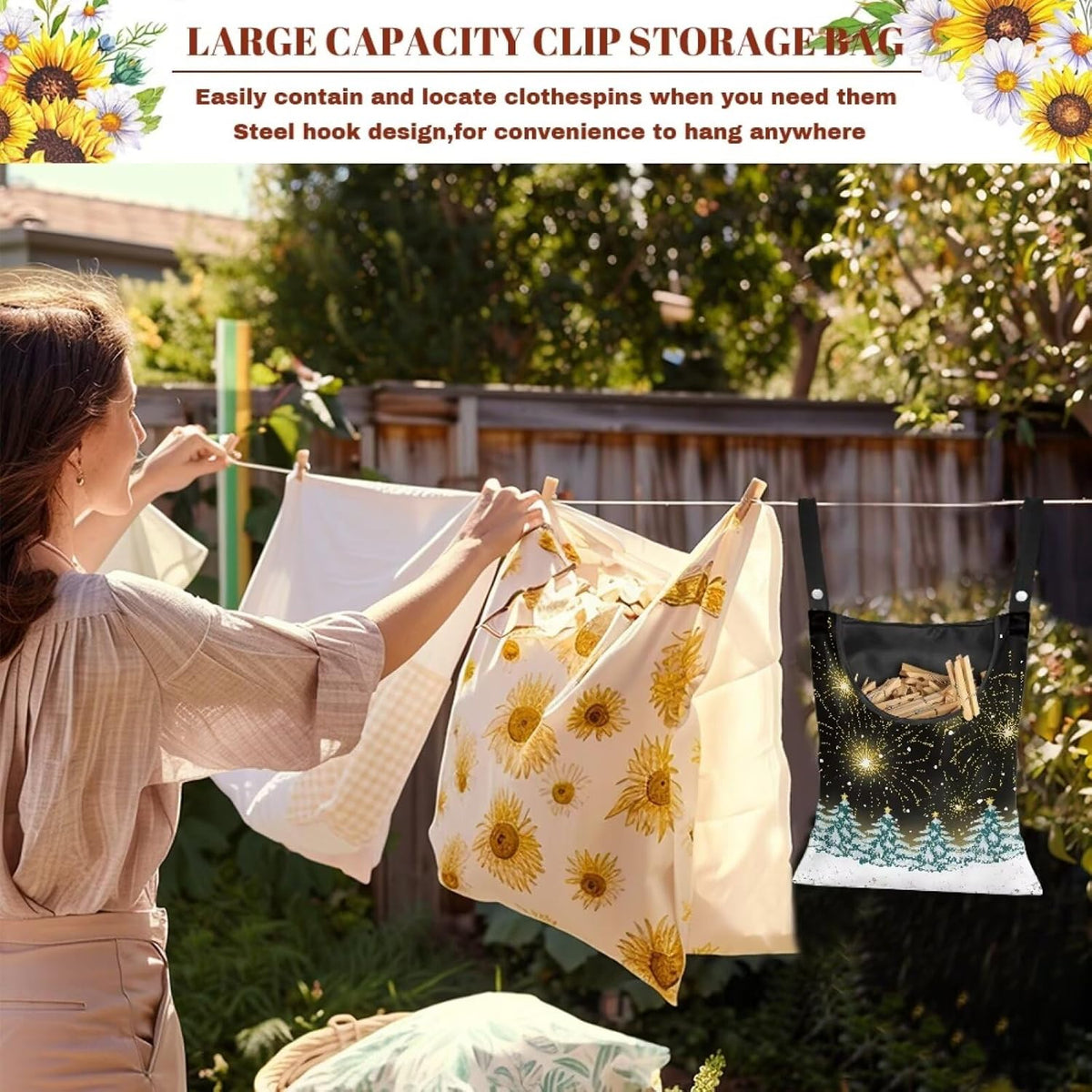 Christmas Tree Adjustable Door-Hanging Laundry Clothespin Bag Clothespin Storage Bag Laundry