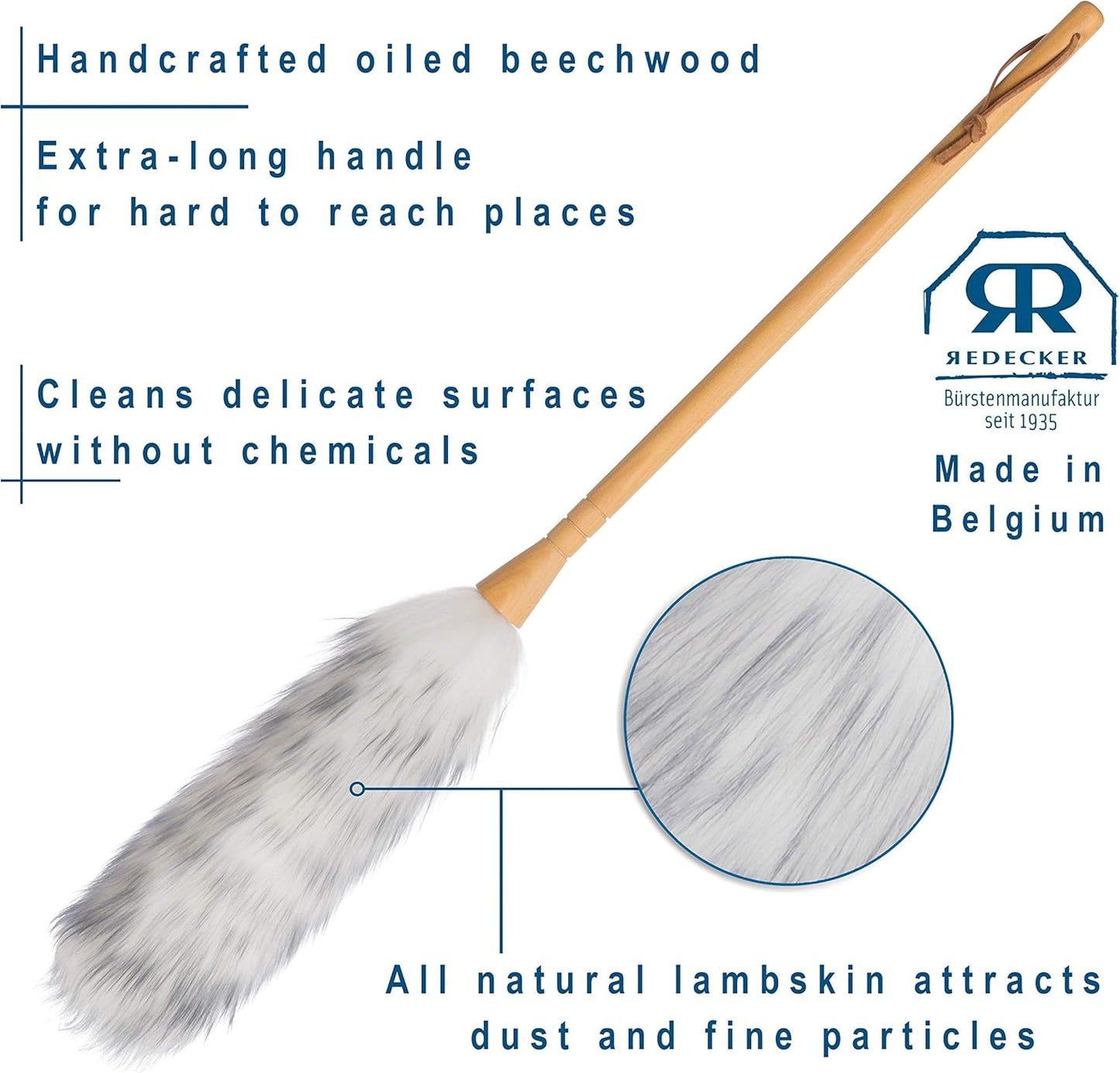 REDECKER Lambswool Duster, Natural Magnet for Dust and Fine Particles, Cleans Without Scratching