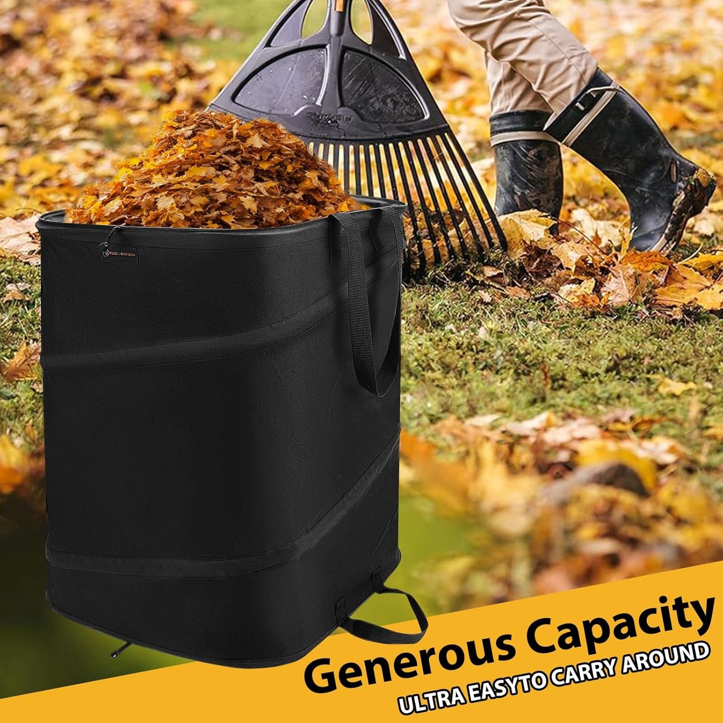 YUDI & GARDEN 46 Gallon Square Collapsible Yard Waste Bin|Collapsible Trash Can|Camping Trash Can