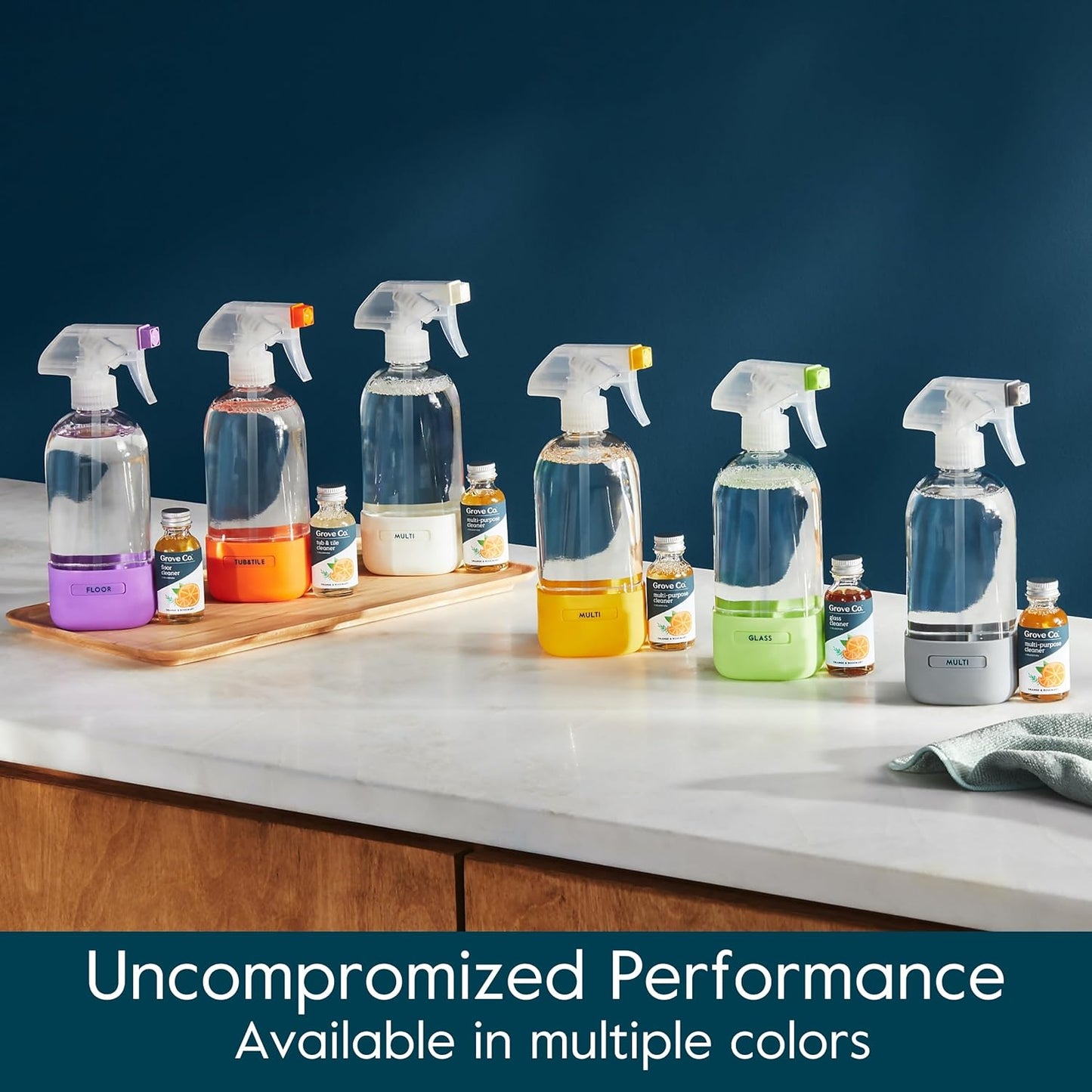 Grove Co. Glass Spray Bottles for Cleaning Solutions, 2-Pack Bundle, Unique Silicon Sleeve Slide &
