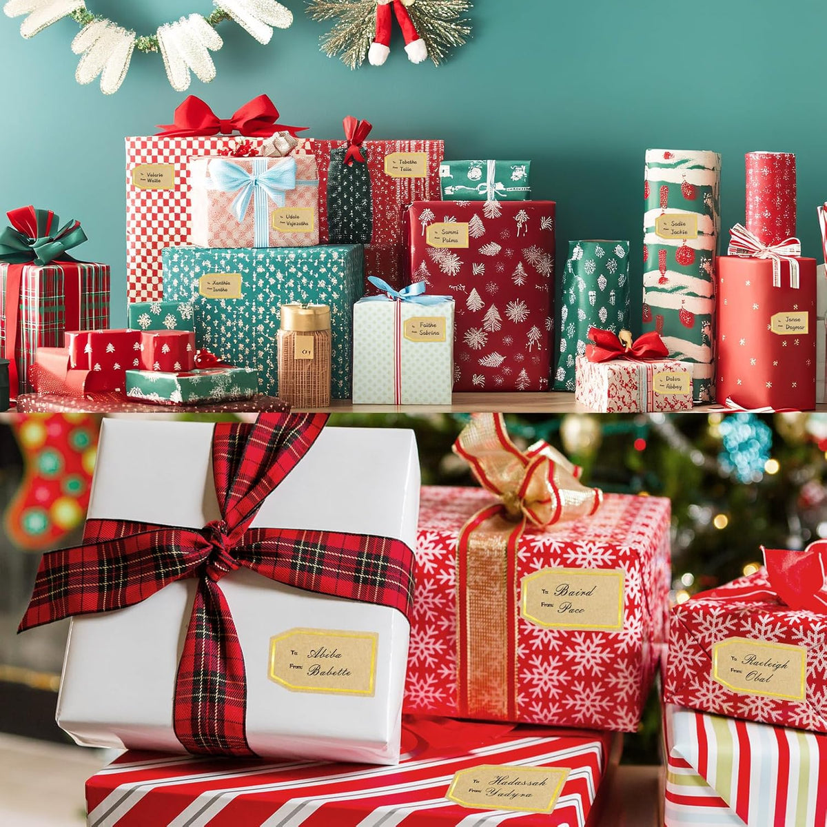 600PCS Gift Tag Stickers, 1.18" x 2" Gold Border Christmas Gift Tags Stickers, Brown Kraft to and