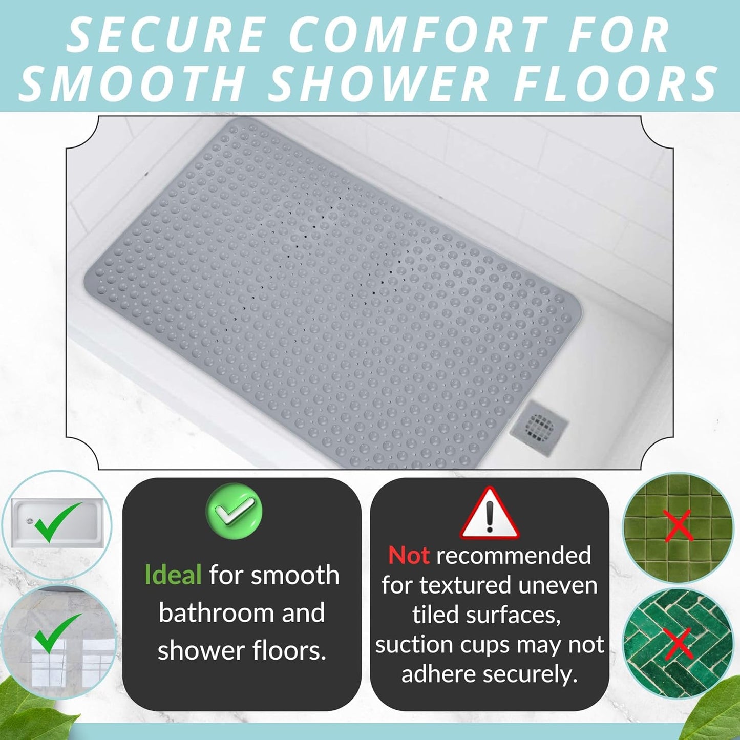 ENKOSI Extra Large Shower Mat Non Slip - 47 x 32 inch - XL Bathroom Shower Mat - Large Shower Matts