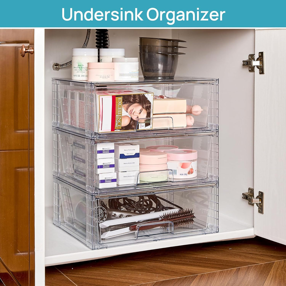 Vtopmart 2 Pack Large Stackable Storage Drawers,Easily Assemble Clear Acrylic Bathroom Closet