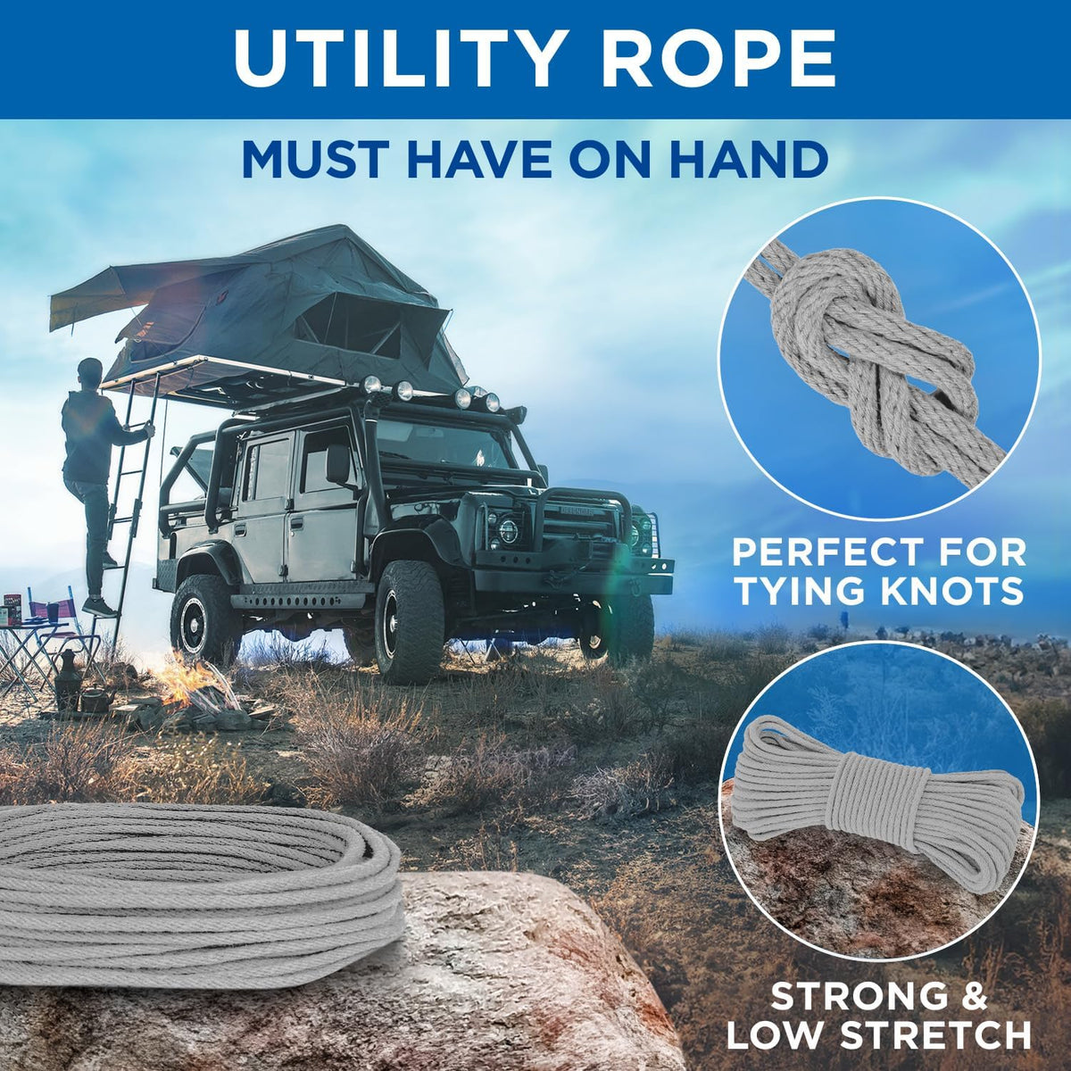 TECEUM Cotton Rope 3/16” (5 mm) – 50 FT – Strong All-Purpose Braided Rope – Natural Cotton – for