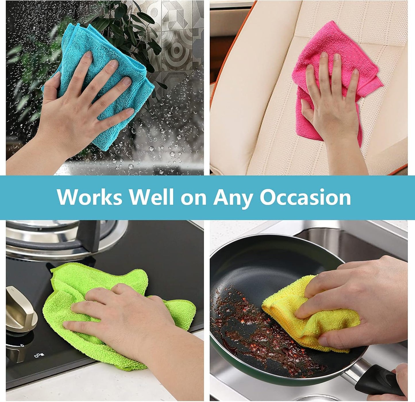 HOMEXCEL Microfiber Cleaning Cloth,12 Pack Cleaning Rags, Cleaning Towels with 4 Color Assorted
