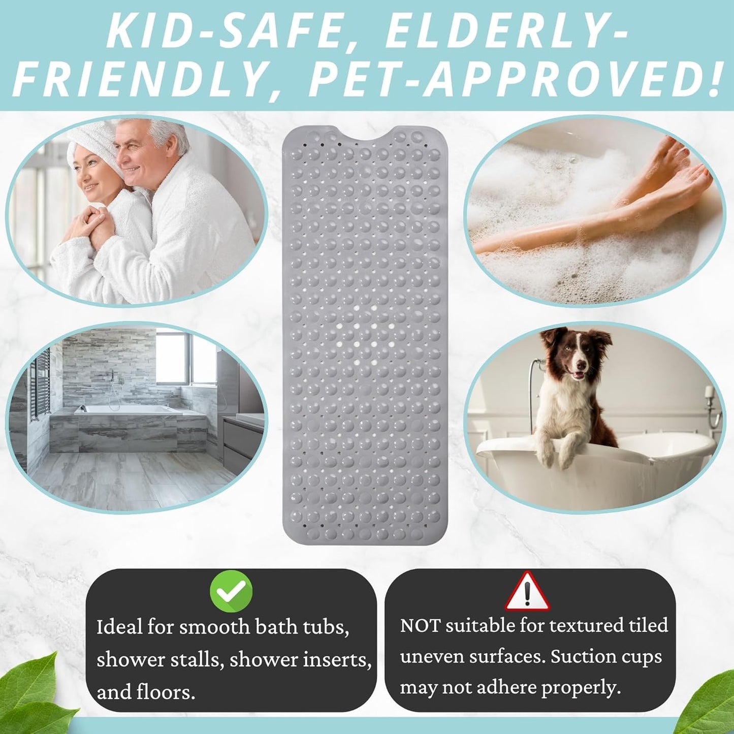 ENKOSI Large Non Slip Bathtub & Shower Mat - Extra Long 40 x 16 Inch, Anti Slip Bathmats for