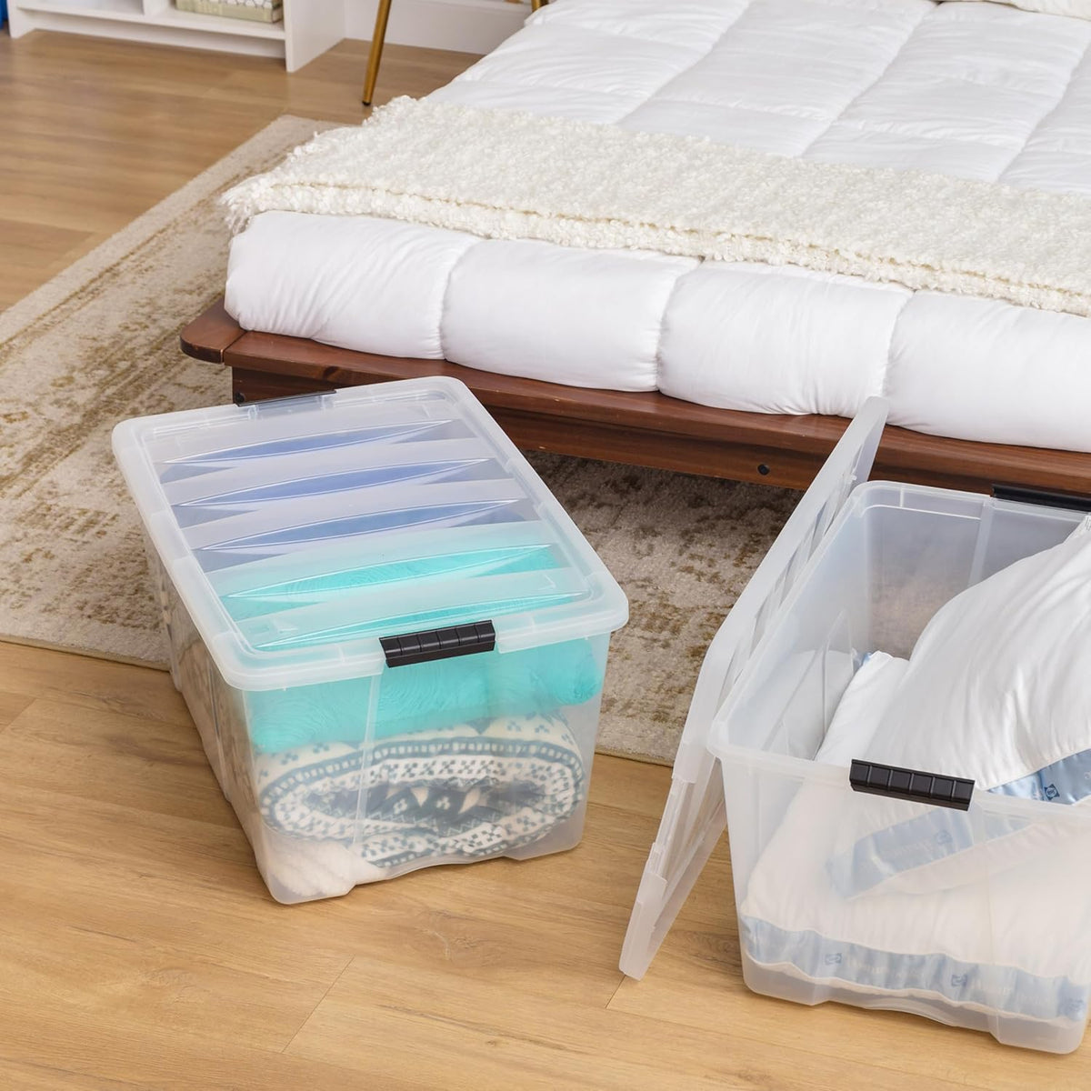 IRIS USA 94 Qt Stackable Plastic Storage Bins with Lids, 2 Pack - BPA-Free, Made in USA