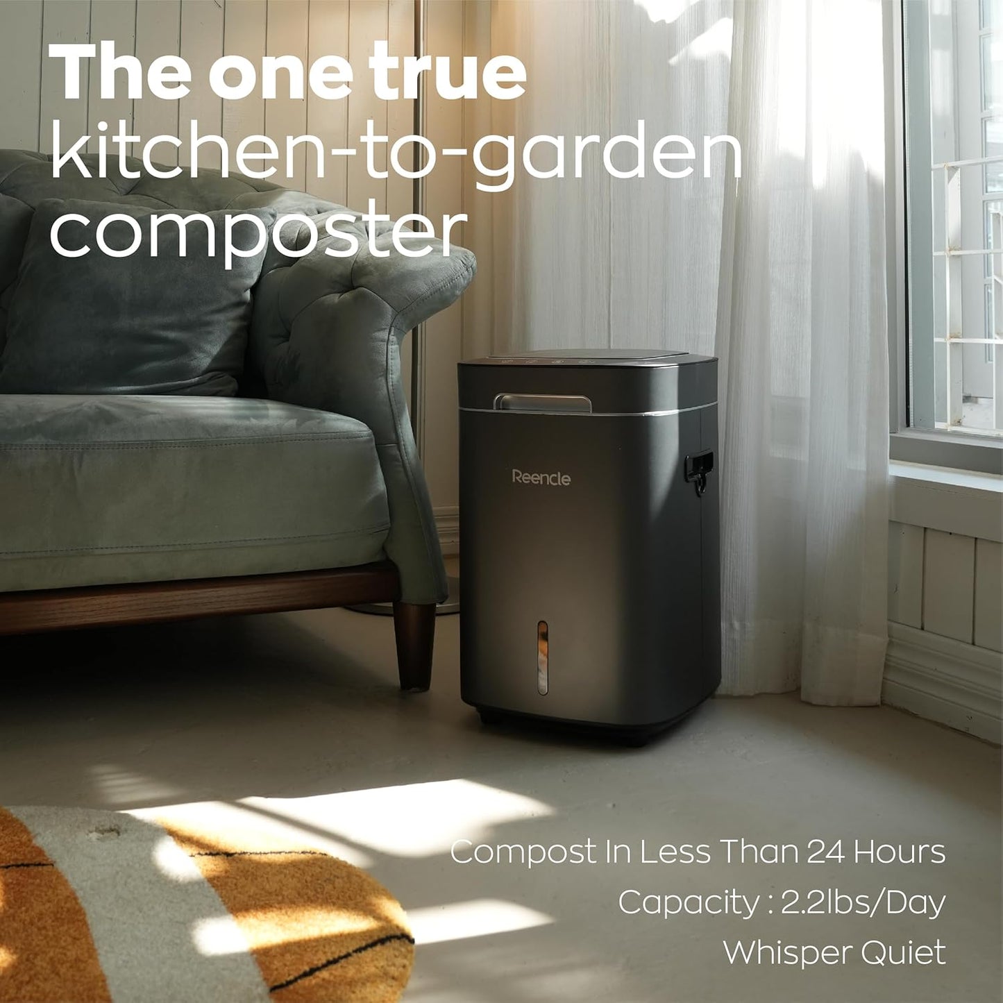 Reencle Prime Electric Composter - 14L Kitchen Composter, Decomposes Up to 2.2 lbs Food Waste