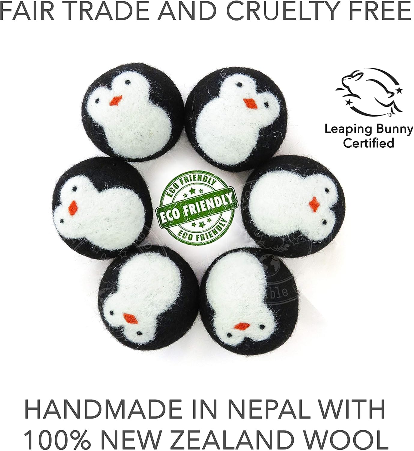 Friendsheep Wool Dryer Balls, Organic Fair Trade Reusable Fabric Softener, Extra Large, 6 Pack