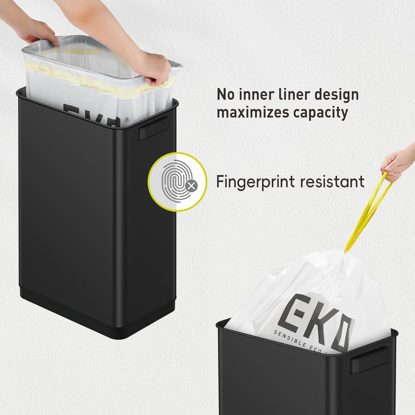 EKO Deluxe Mirage-T 50 Liter / 13.2 Gallon Touchless Rectangular Motion Sensor Trash Can, Matte