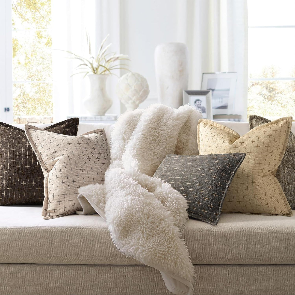 ZWJD Pillow Covers 20x20 Set of 2 Soft Polyester Textured Pillow Covers with Stylish Flange Edge