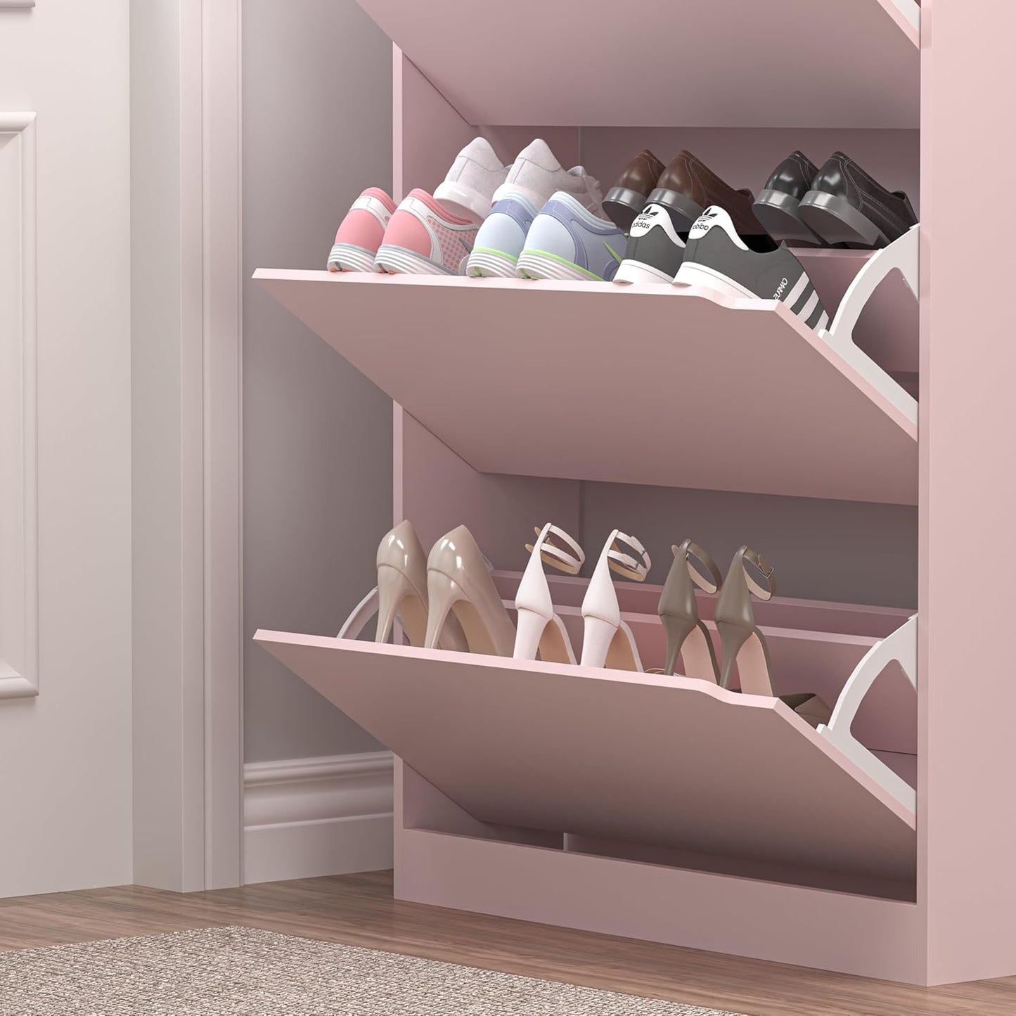 Shoe Cabinet with 3 Flip Drawers, Hidden Wood Shoe Cabinet,Freestanding Shoe Storage Cabinet for