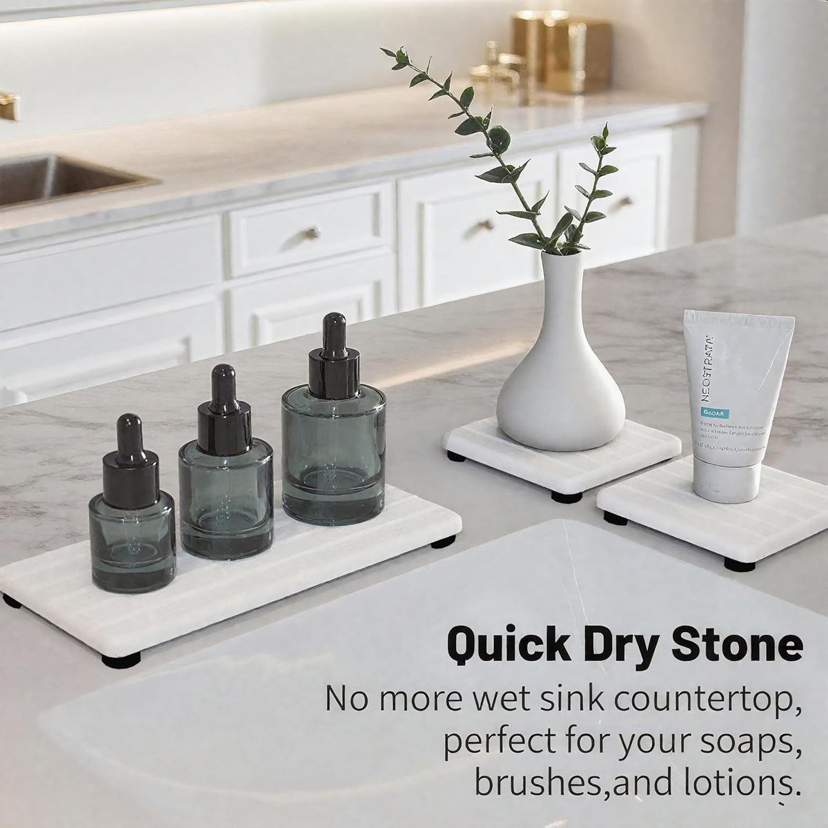 3PCS Stone Drying Tray, Stones Soap Trays, Water Absorbing Stone Tray for Sink, Fast Dry Diatomite