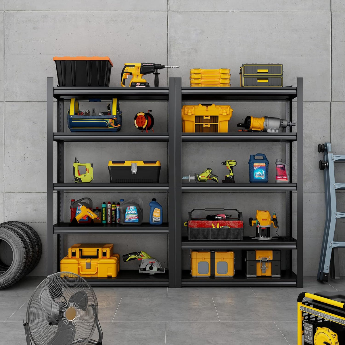 72" H Garage Shelving, Metal Storage Shelves, Adjustable 5 Tier Storage Rack, Heavy Duty Shelving