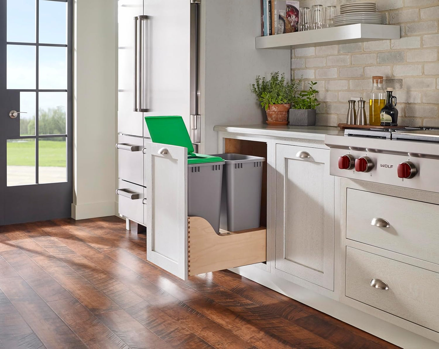 Rev-A-Shelf Pullout Trash Cans for Kitchen Cabinet, Dual 50 Qt Bins with 18" Wood Frame - Large