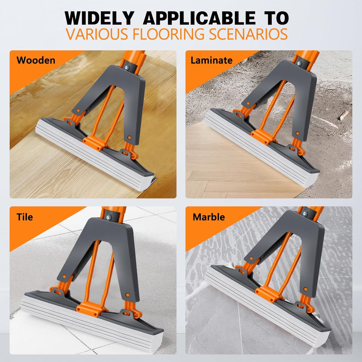 Sponge Mop,Masthome PVA Squeeze Mop with 3 Absorbent Mop Refills,Sponge Mops for Floor