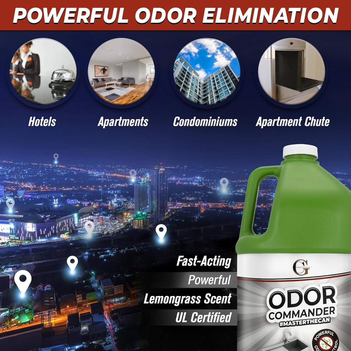 Garbage Commander Odor Commander, Odor Control Spray Bottle, 1 Gallon Refill, Lemongrass Scent